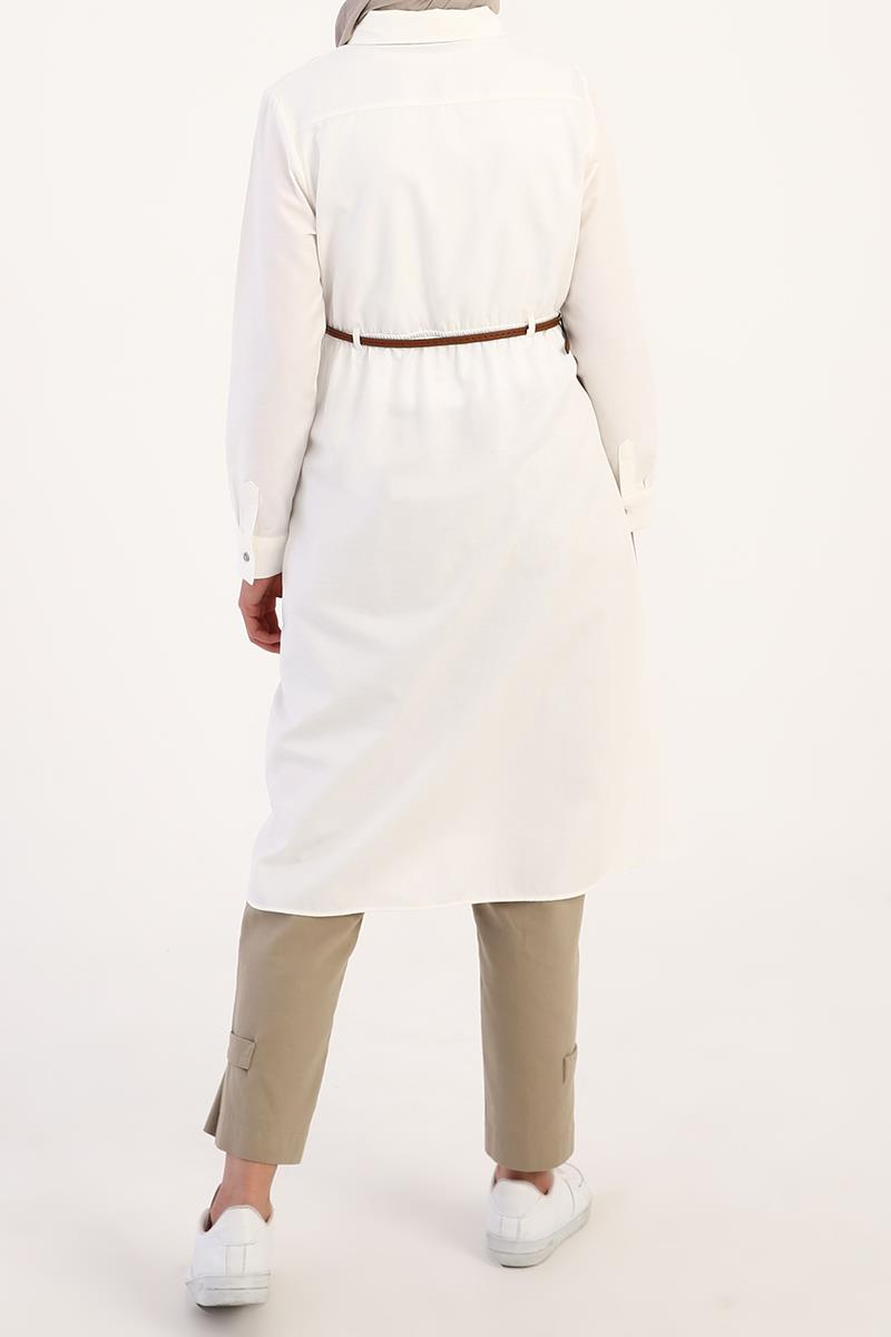 Tunique chemise écru à ceinture
