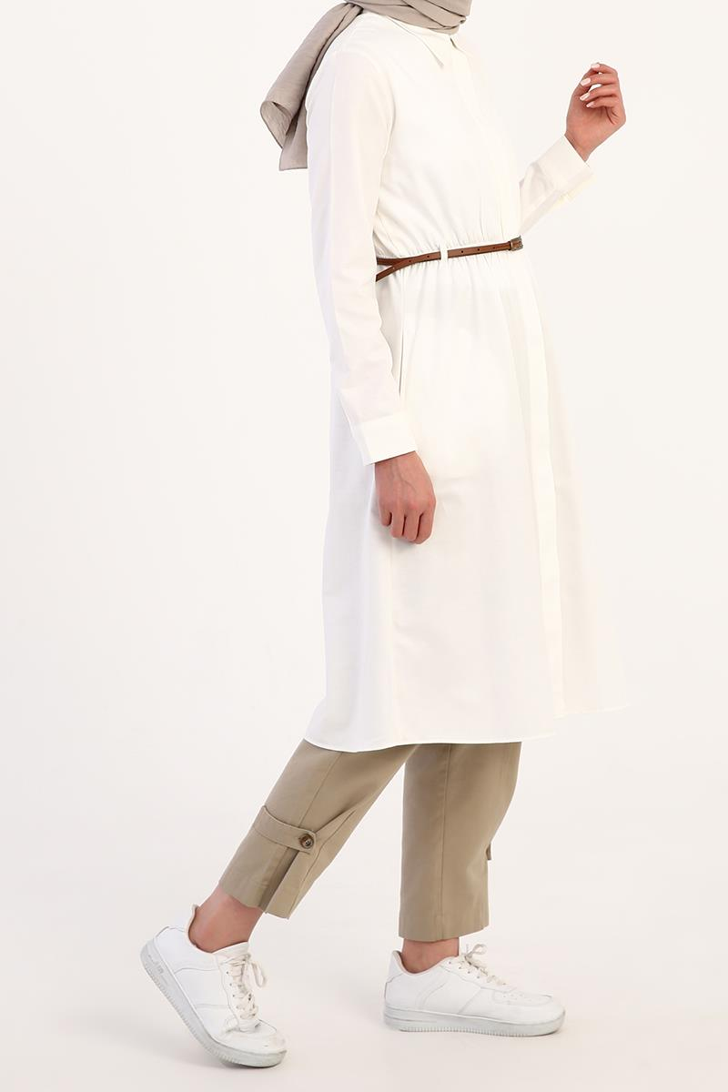 Tunique chemise écru à ceinture