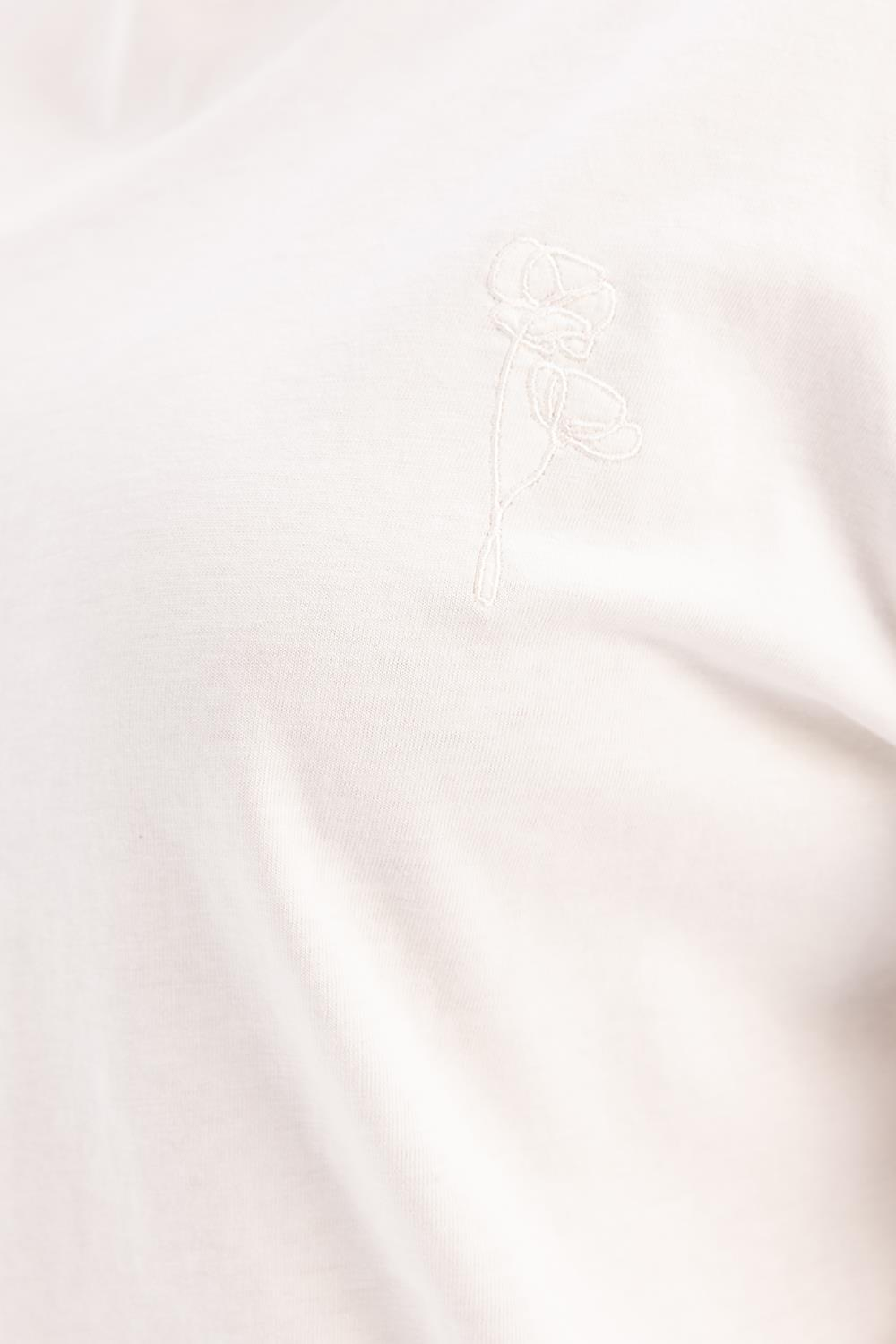 Ekru-Kısa Kollu Nakış Detaylı Süprem Tshirt