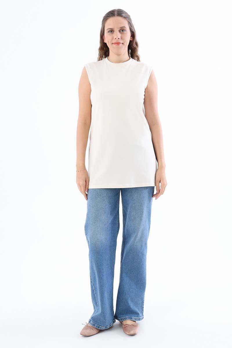 Ecru-Sleeveless Underwear Tshirt