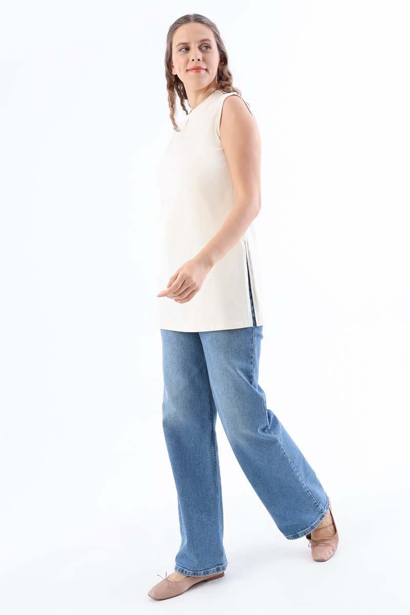 Ecru-Sleeveless Underwear Tshirt