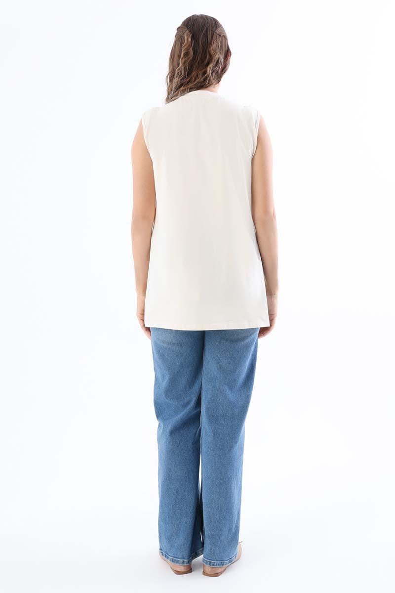 Ecru-Sleeveless Underwear Tshirt