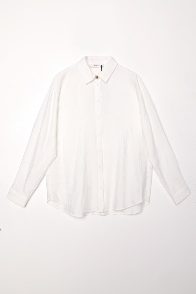 Ekru-KÖŞE MANŞET DETAYLI ŞIK DÜĞMELİ GÖMLEK