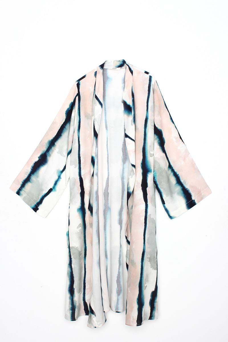 Ecru-Marineblau gemusterter Kimono