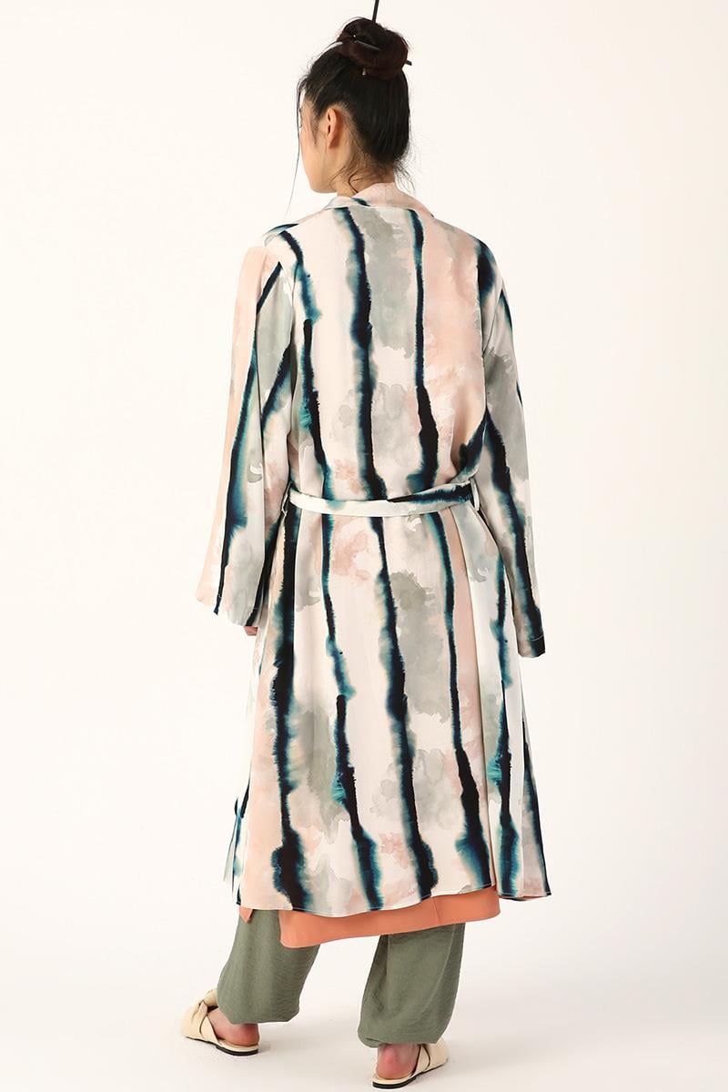 Ecru-Marineblau gemusterter Kimono