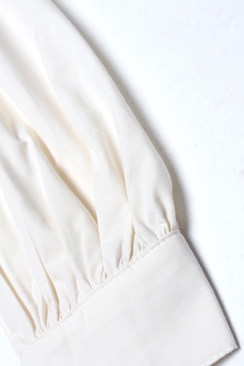 Ecru-Ribbed Collarless Cotton Tunic