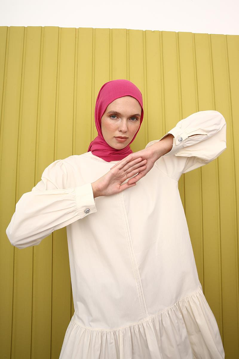 Ecru-Ribbed Collarless Cotton Tunic