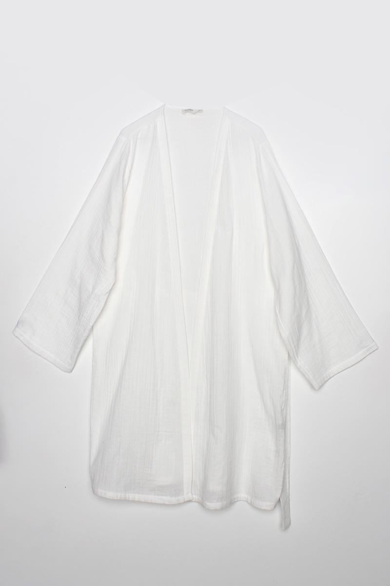 Ecru-Cotton Belted Kimono