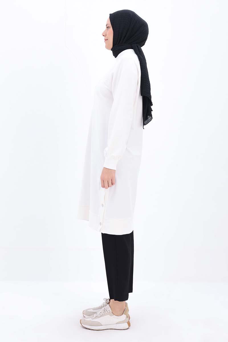 Ekru-Pamuklu Nakışlı Sweat Tunik