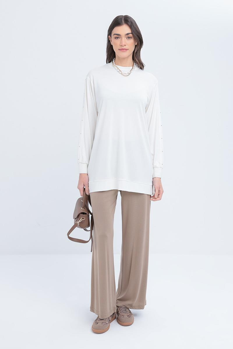 Ekru-Taş Detaylı Sweat