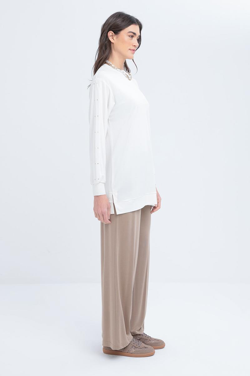 Ekru-Taş Detaylı Sweat