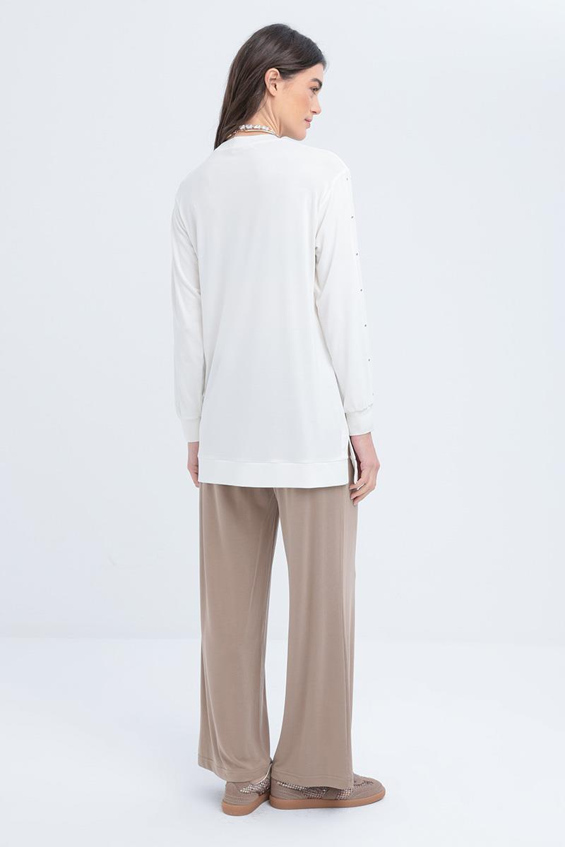 Ekru-Taş Detaylı Sweat