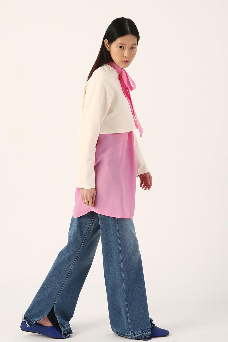 Ecru01-Crew Neck Long Sleeve Crop
