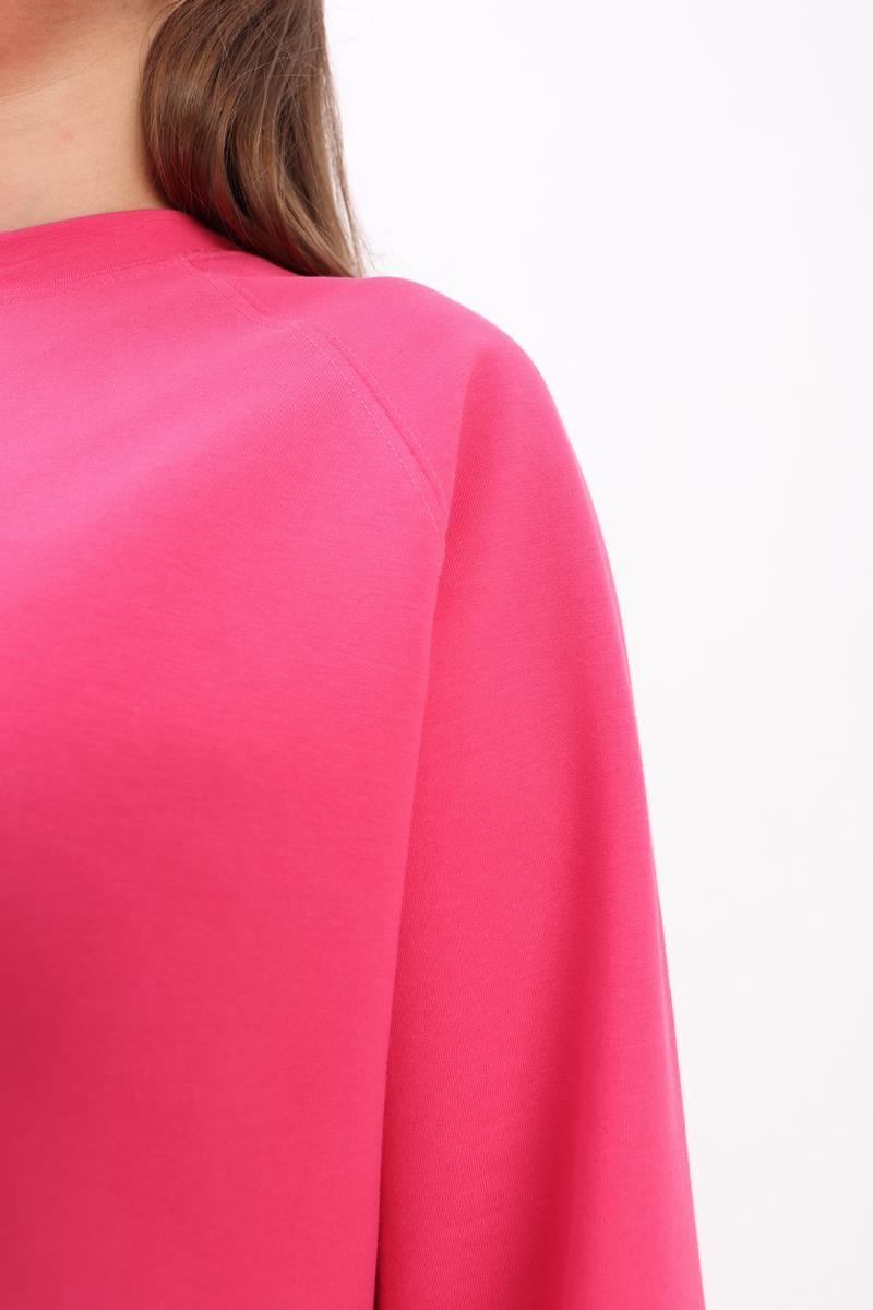 Fuşya-Bisiklet Yaka Reglan Kol Sweatshirt