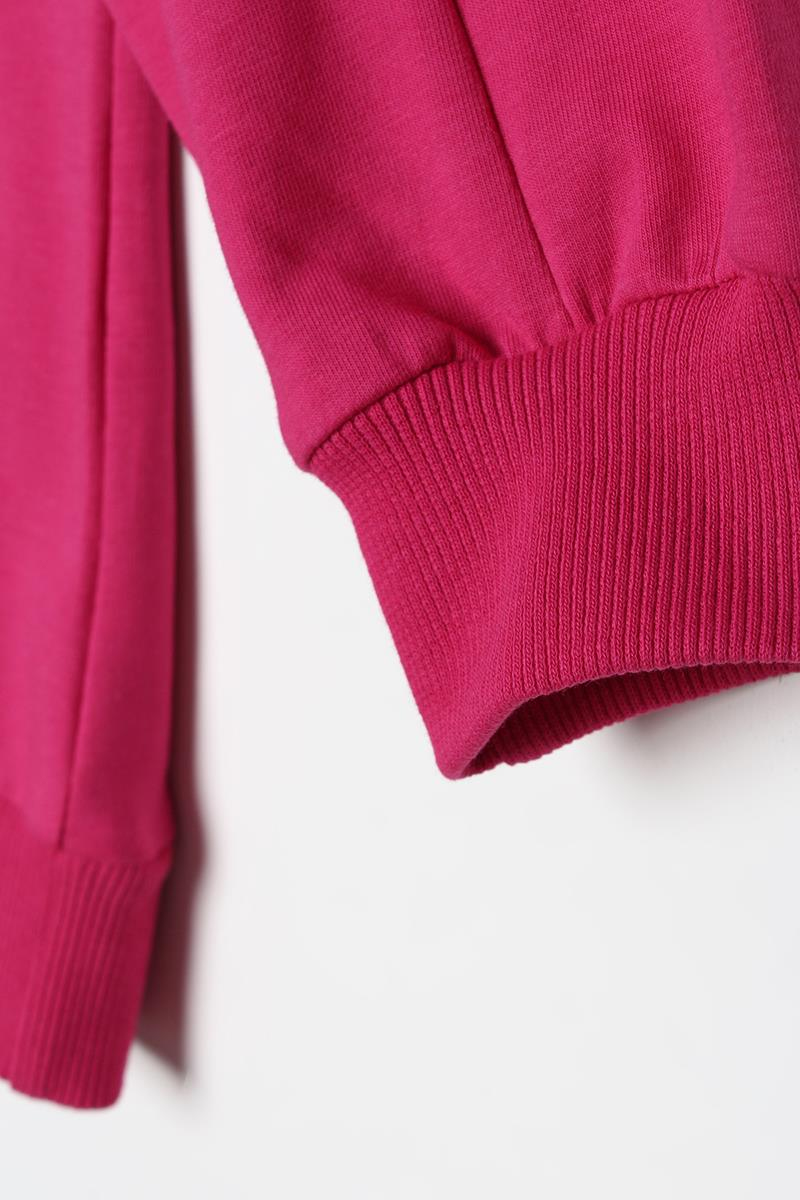 Fuşya-Oversize Bisiklet Yaka Baskılı Sweatshirt