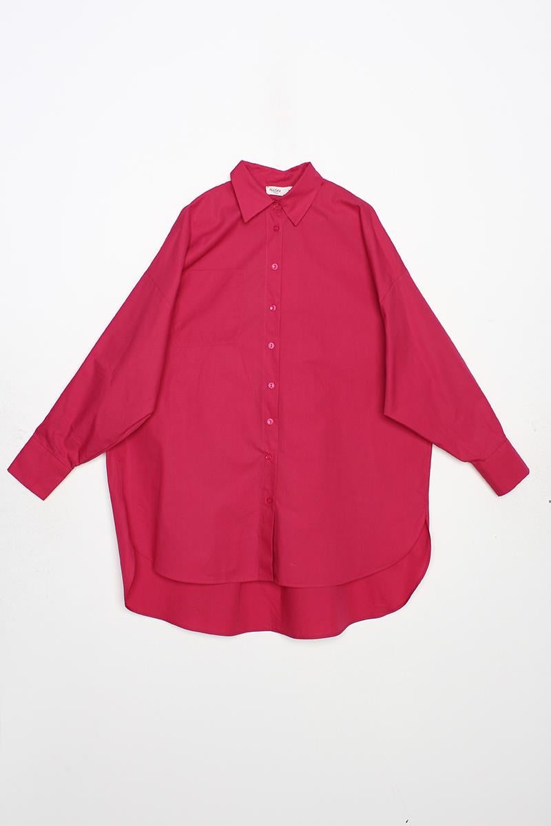 Fuşya-Oversize Cepli Gömlek Tunik