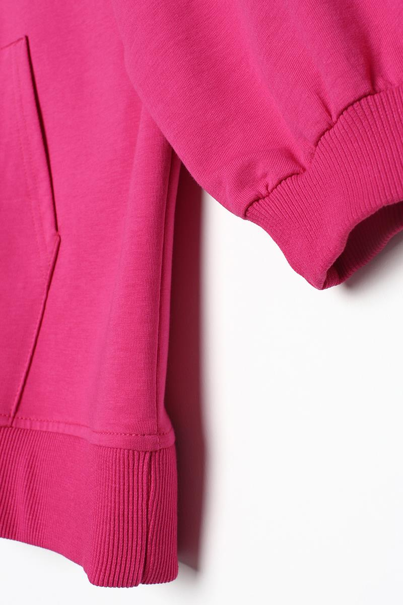 Fuşya-Pamuklu Oversize Kapüşonlu Sweat Hırka
