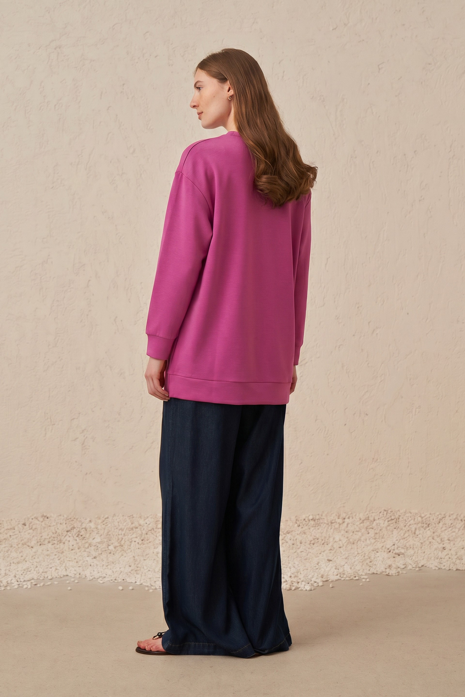 Fuşya-Yumuşak Dokulu Sweatshirt