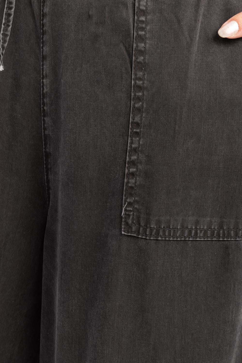 Gri-Beli Lastikli Bol Paça Denim Tencel Pantolon
