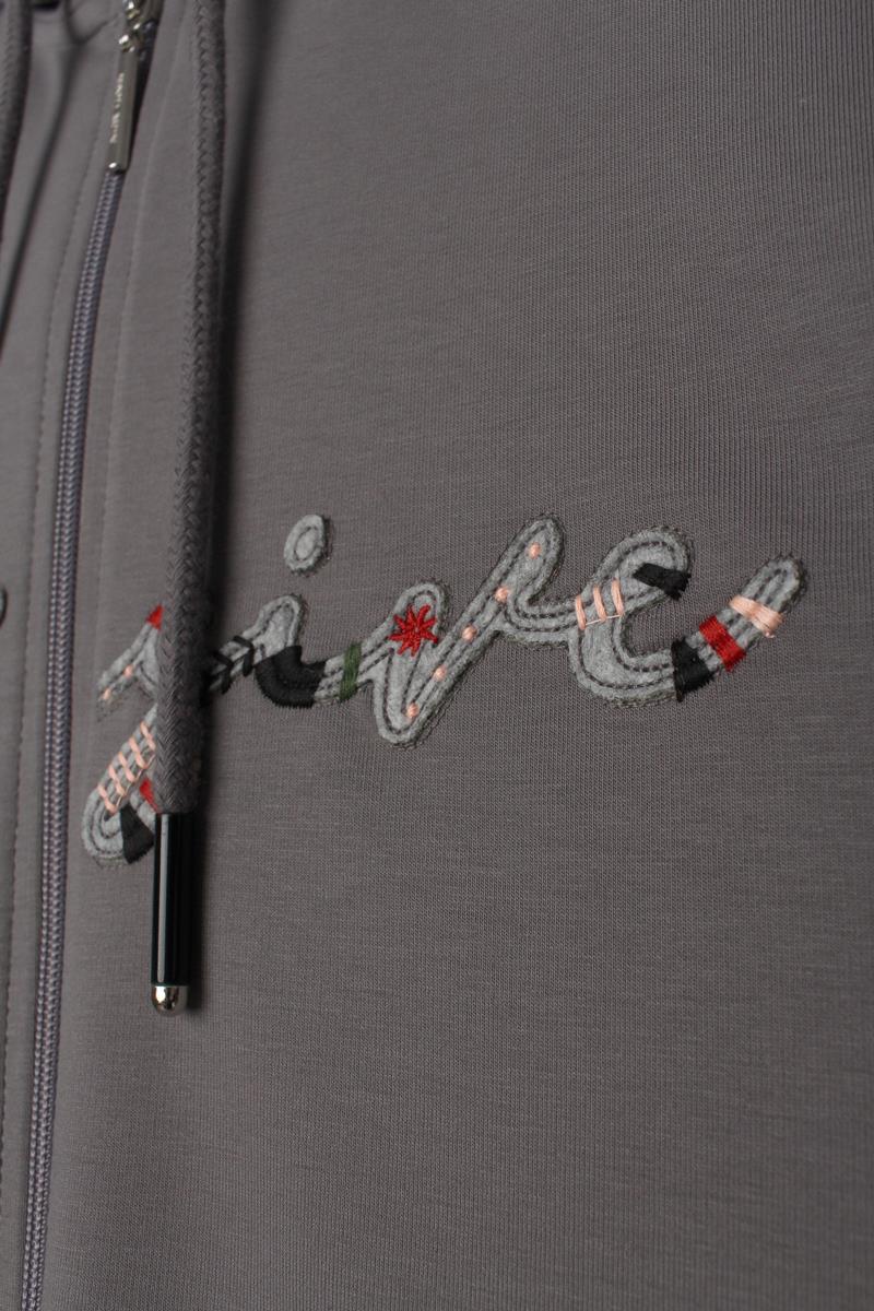Gri-Decigive Nakışlı Sweat Hırka