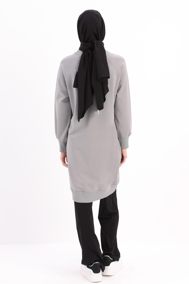 Gri-Faıth Yazılı Nakışlı Sweat Tunik