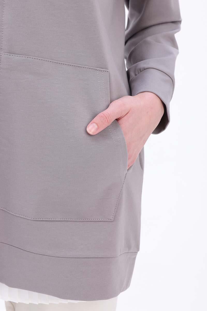 Gri-Fermuarlı Sweat Hırka