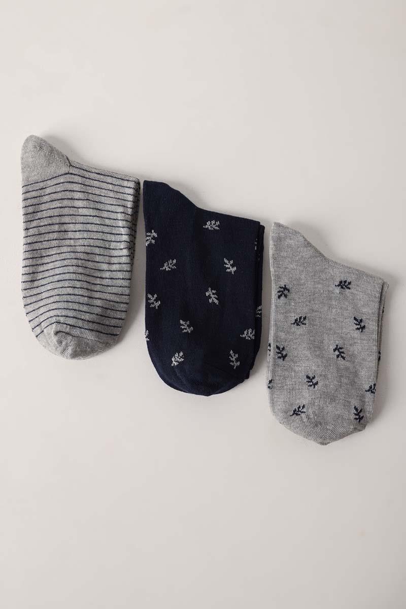 Gris-Bleu Marine-Gris-Ensemble de chaussettes à douille 3 pièces