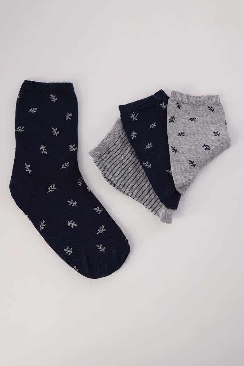 Gris-Bleu Marine-Gris-Ensemble de chaussettes à douille 3 pièces