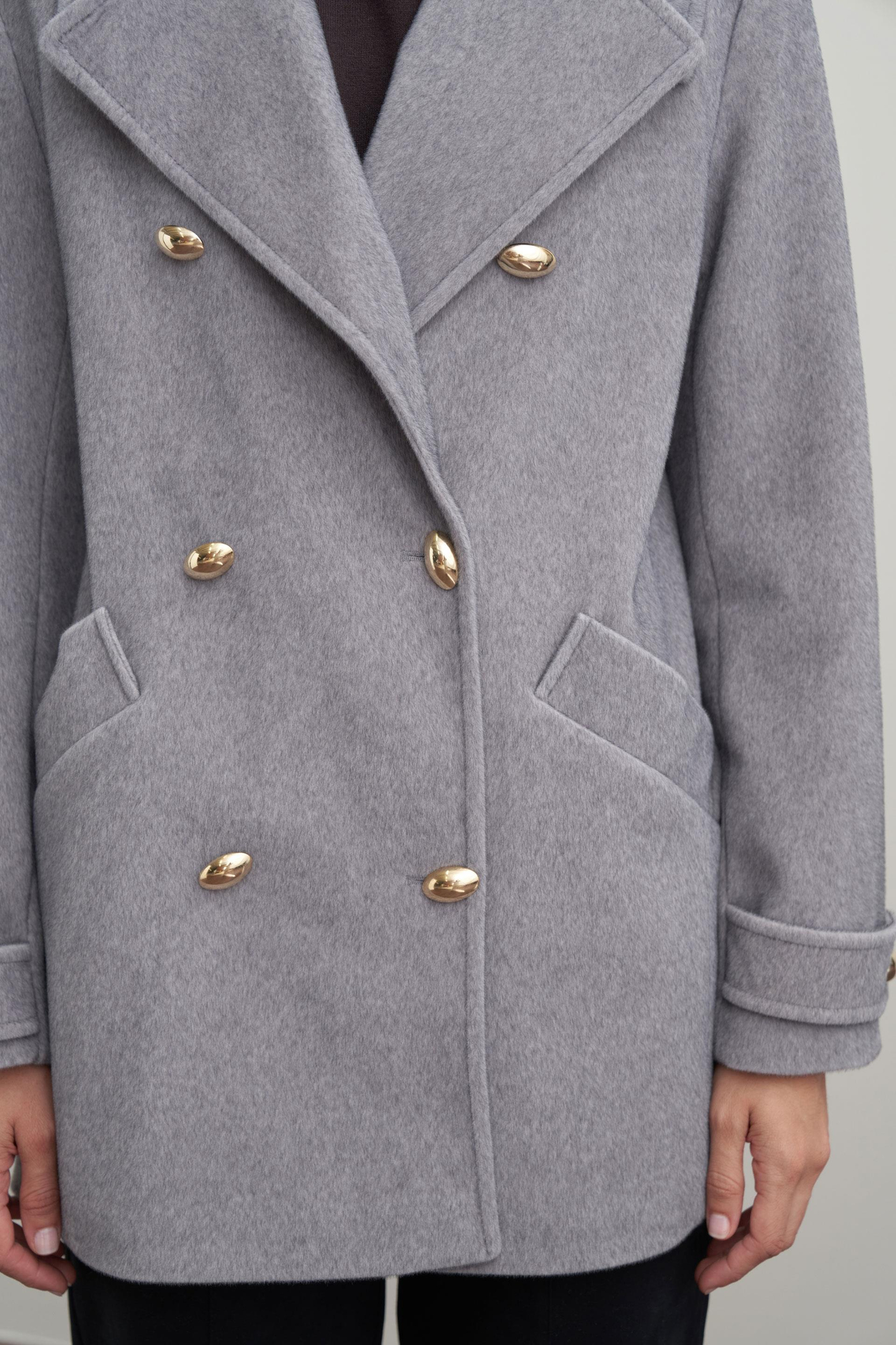 Gri Melanj-Gold Dügmeli Kaşe Kaban