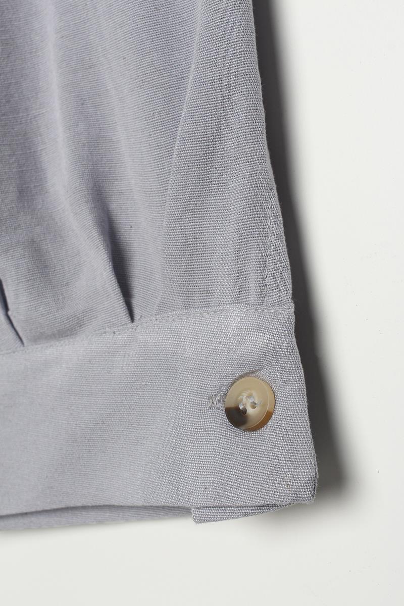 Gri-Pileli Paça Apoletli Keten Pantolon