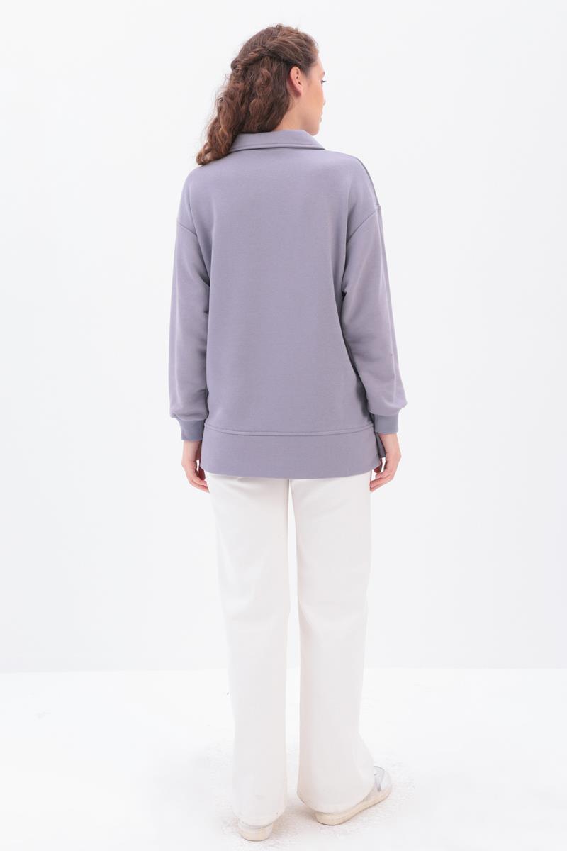 Gri-Yanları Fermuarlı Yakalı Sweat Tunik