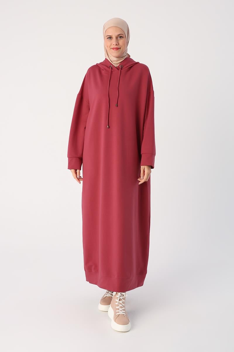 Rose-Robe tricotée basique à capuche grande taille