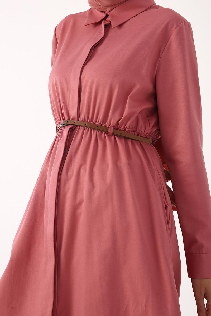 Tunique chemise à ceinture rose