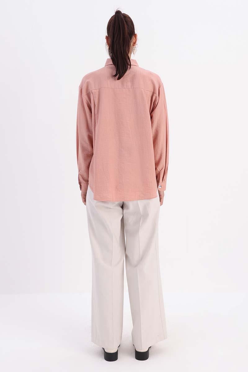 Gül-KÖŞE MANŞET DETAYLI ŞIK DÜĞMELİ GÖMLEK