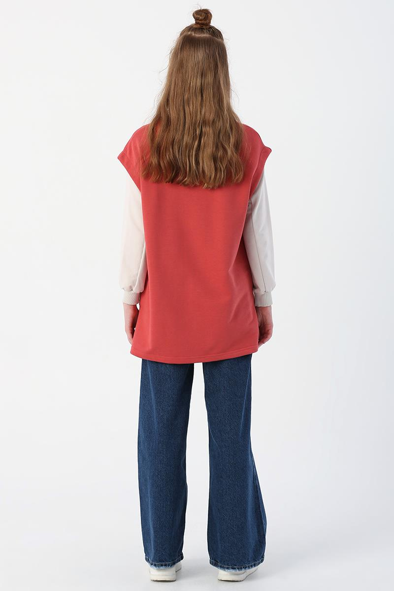 Gül-Oversize Yırtmaç Detaylı Basic Süveter