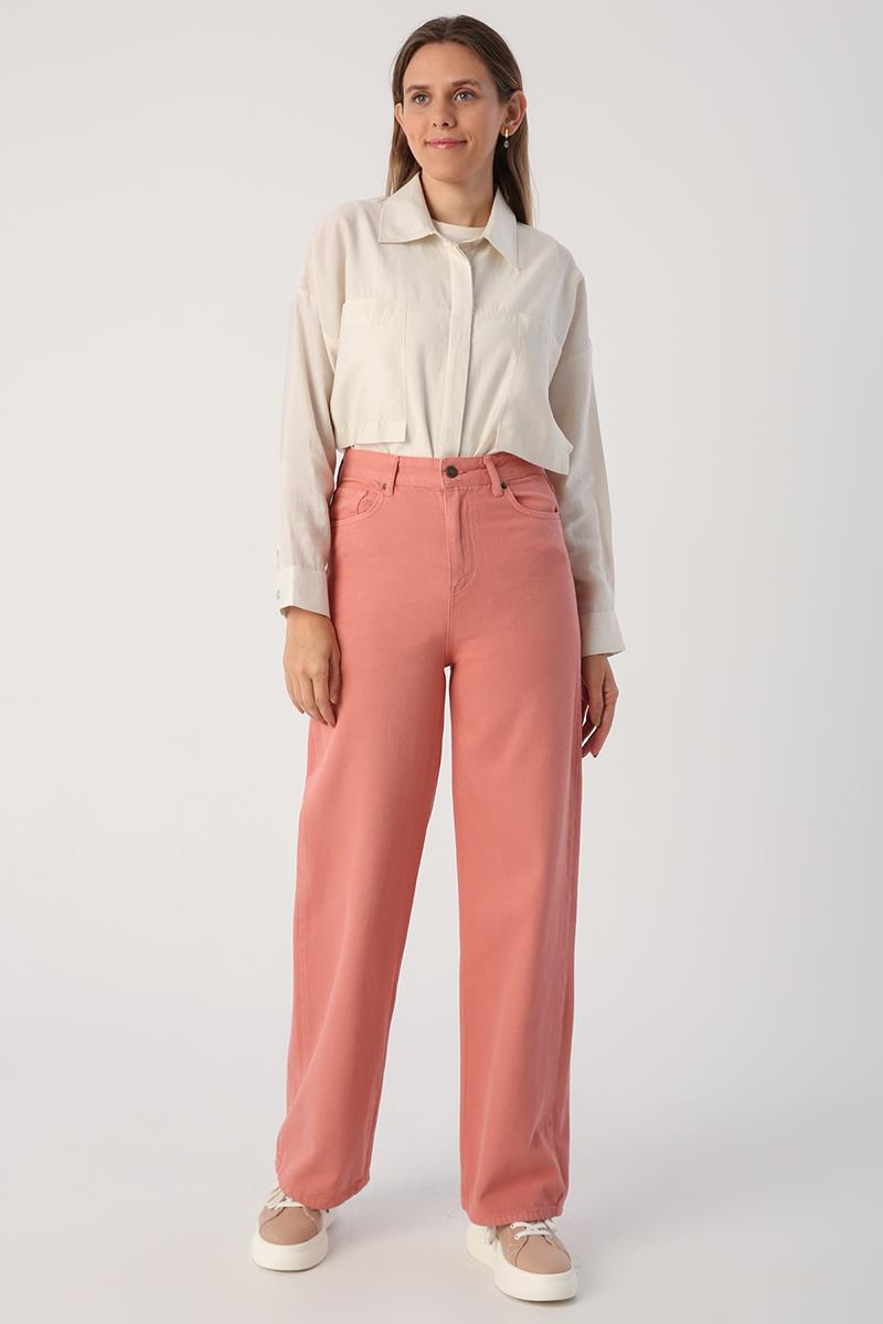 Gül-Comfortable Fit Wide Leg Trousers
