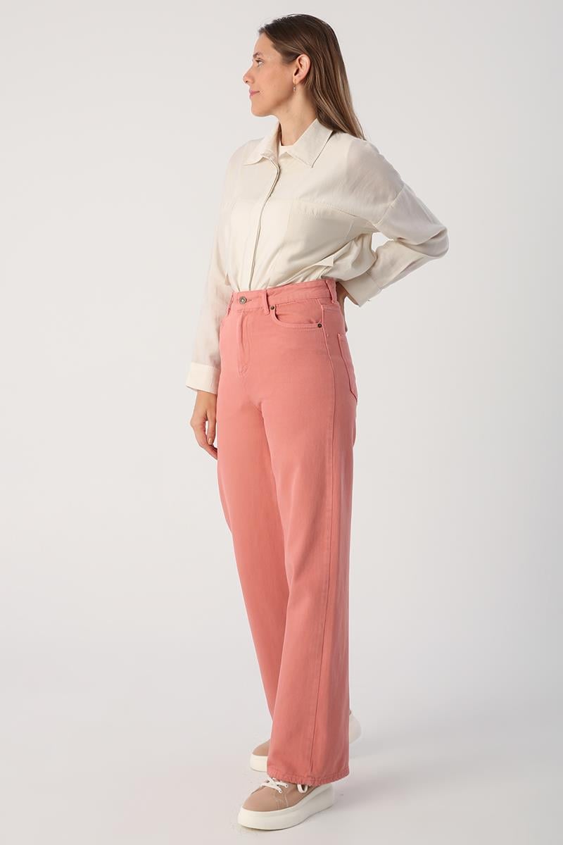 Gül-Comfortable Fit Wide Leg Trousers