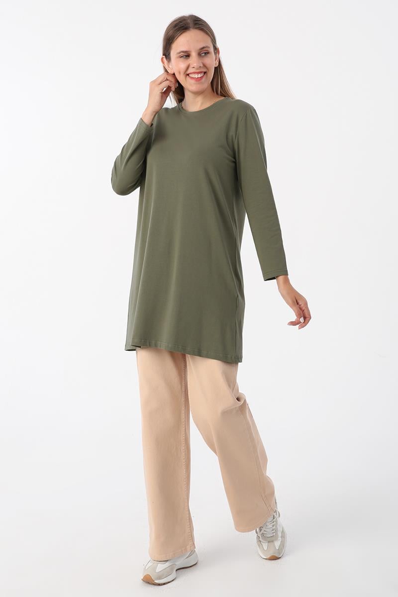 Haki-Basic Pamuklu Süprem Sweat Tunik