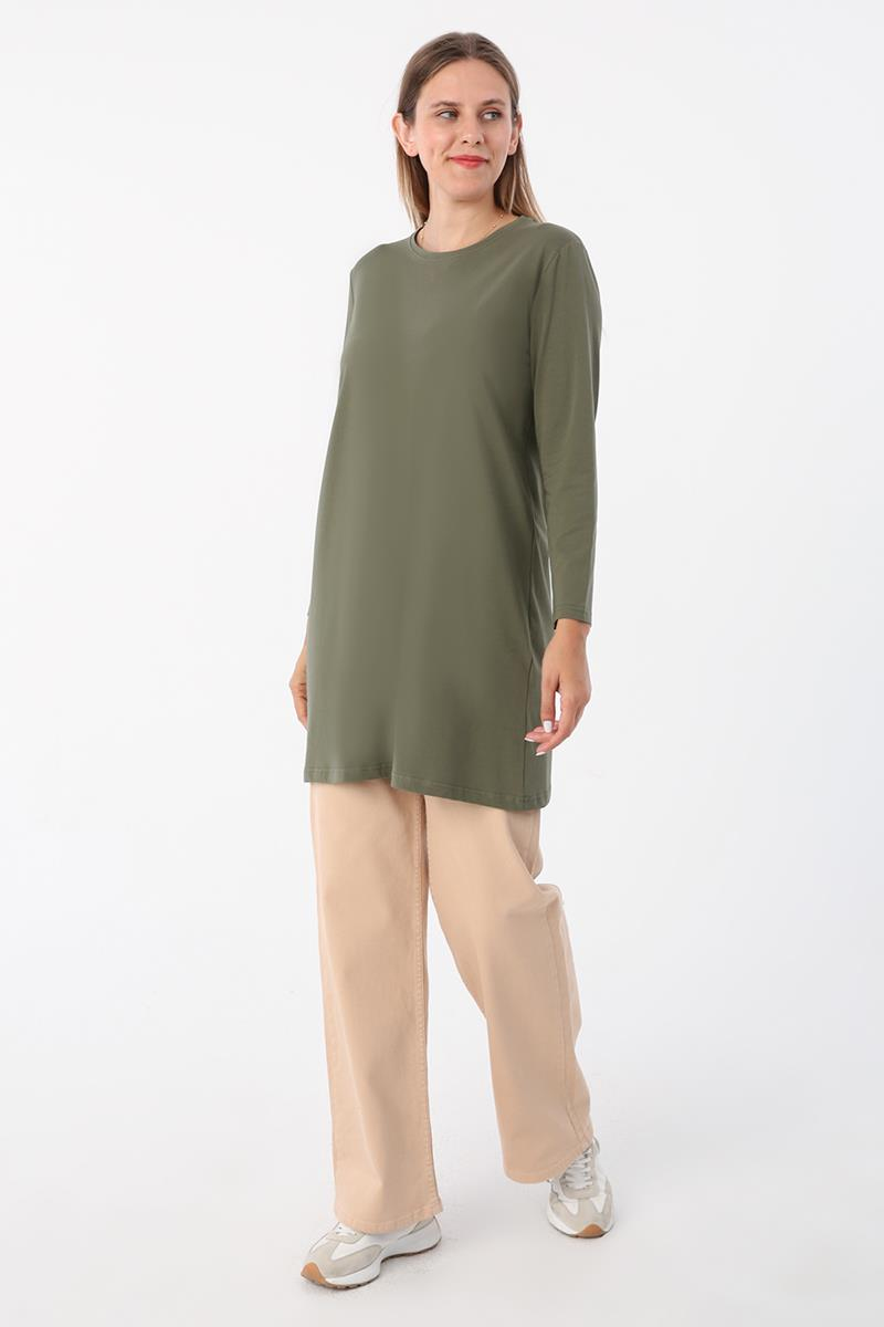 Haki-Basic Pamuklu Süprem Sweat Tunik