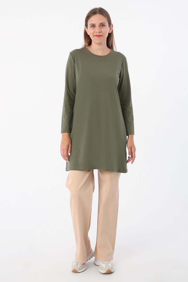 Haki-Basic Pamuklu Süprem Sweat Tunik