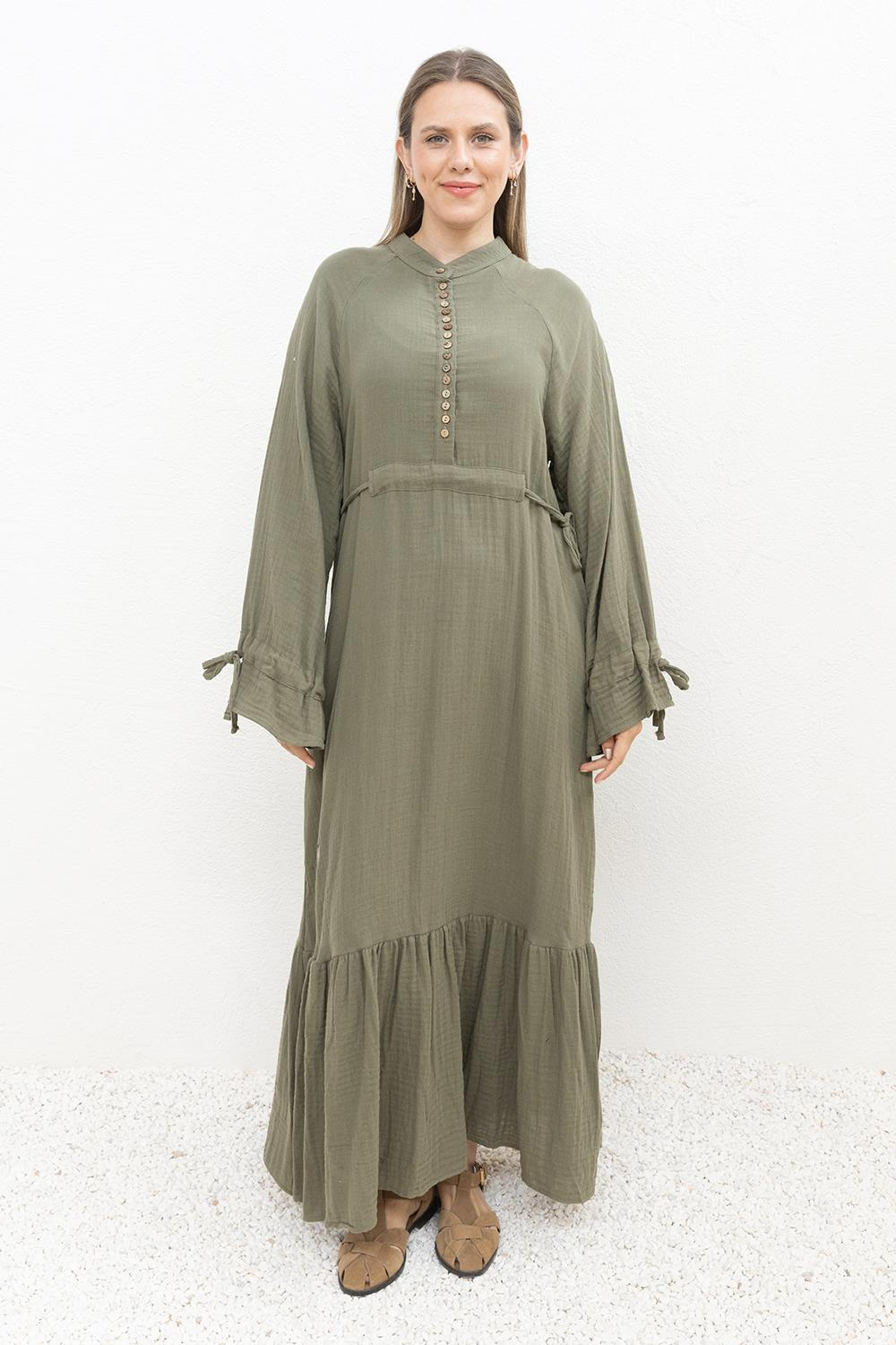 Khaki-Waist Tied Belt Loop Dress