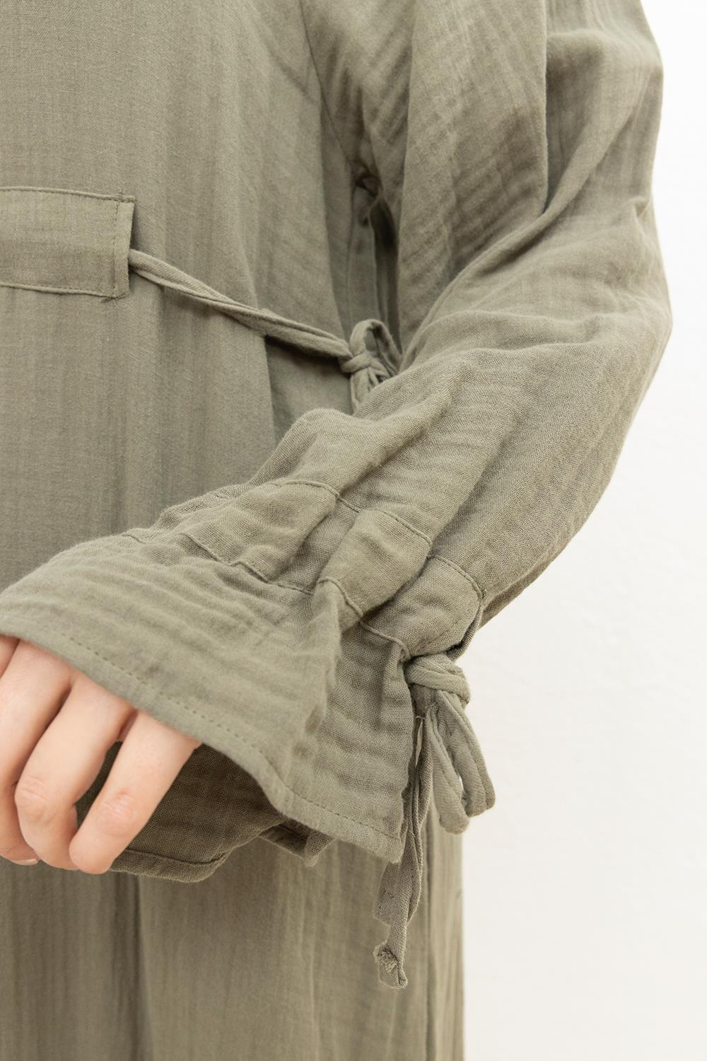 Khaki-Waist Tied Belt Loop Dress