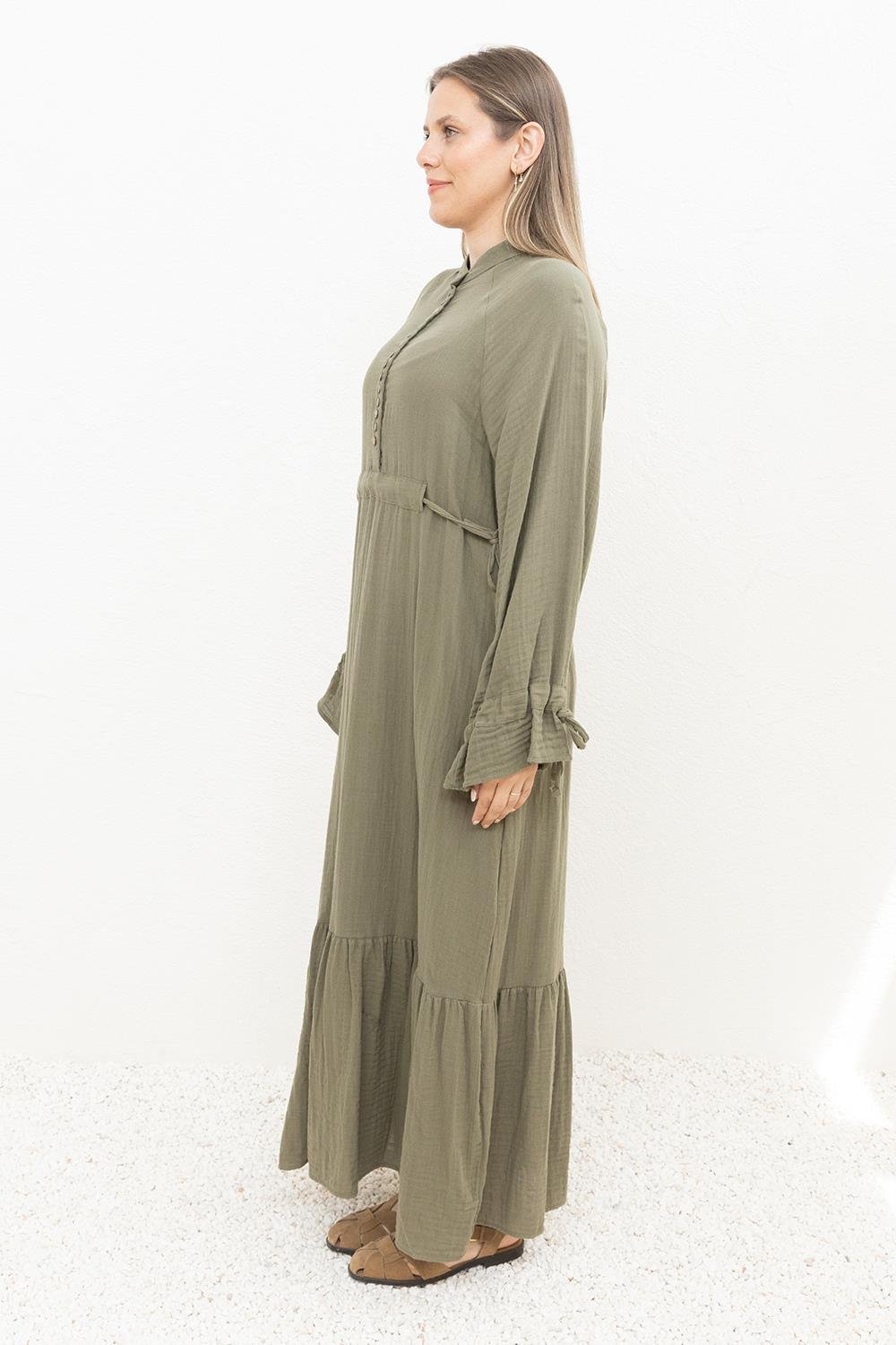 Khaki-Waist Tied Belt Loop Dress