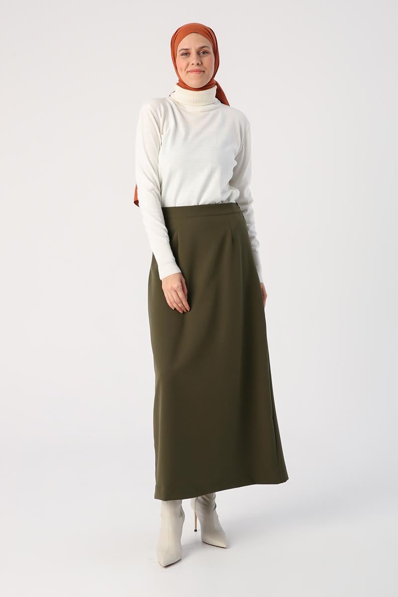 Elastischer Bleistiftrock in Khaki mit Taille