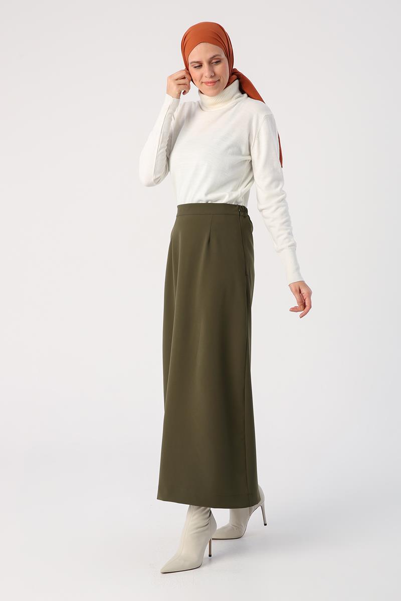 Elastischer Bleistiftrock in Khaki mit Taille