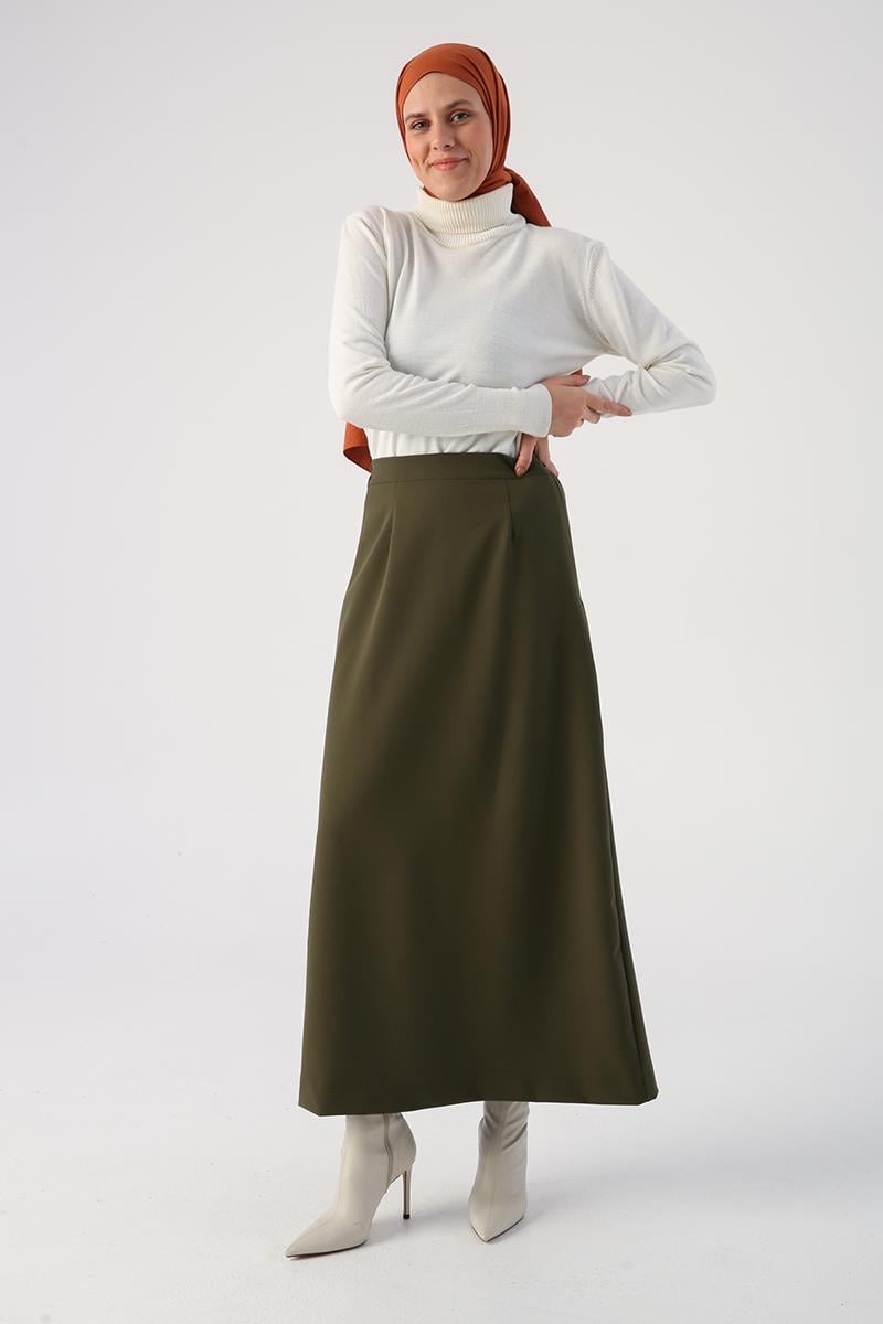 Elastischer Bleistiftrock in Khaki mit Taille