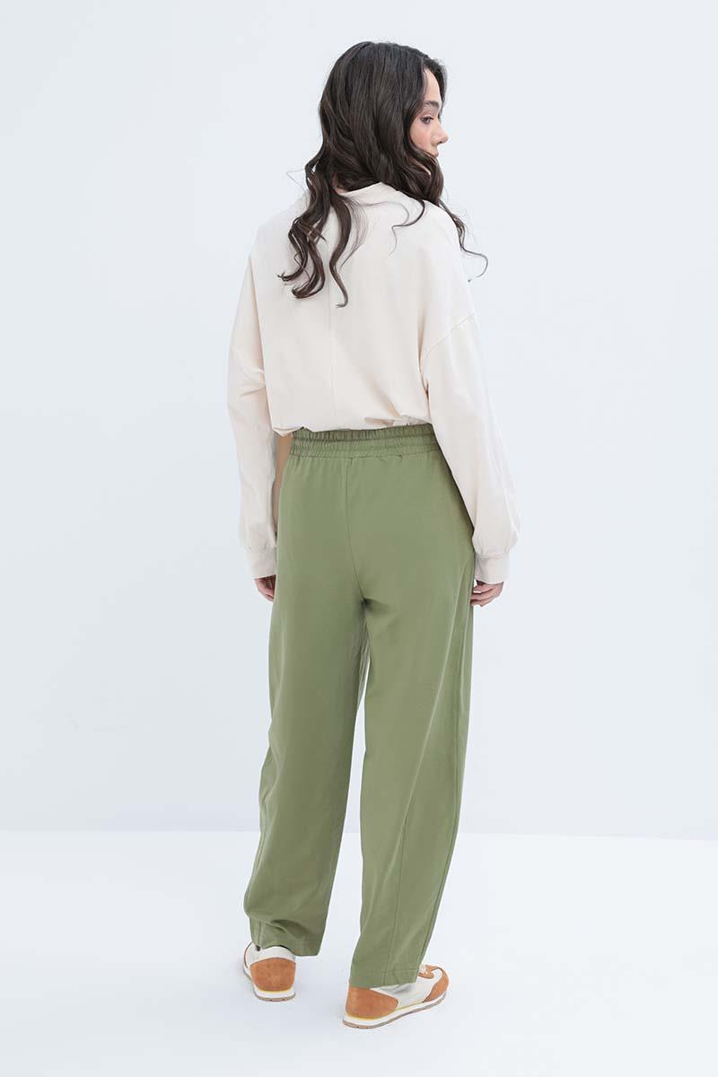 Haki-Beli Lastikli Slouchy Pantolon