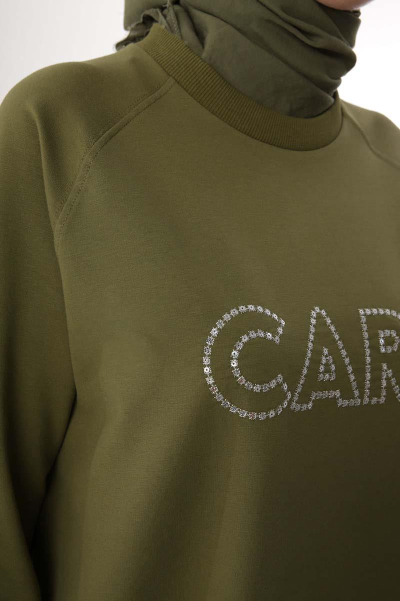 Haki-Care Nakışlı Örme Sweat Tunik