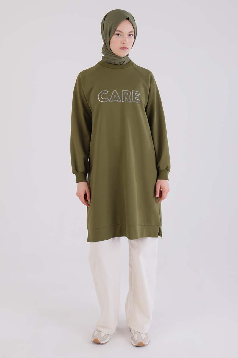 Haki-Care Nakışlı Örme Sweat Tunik