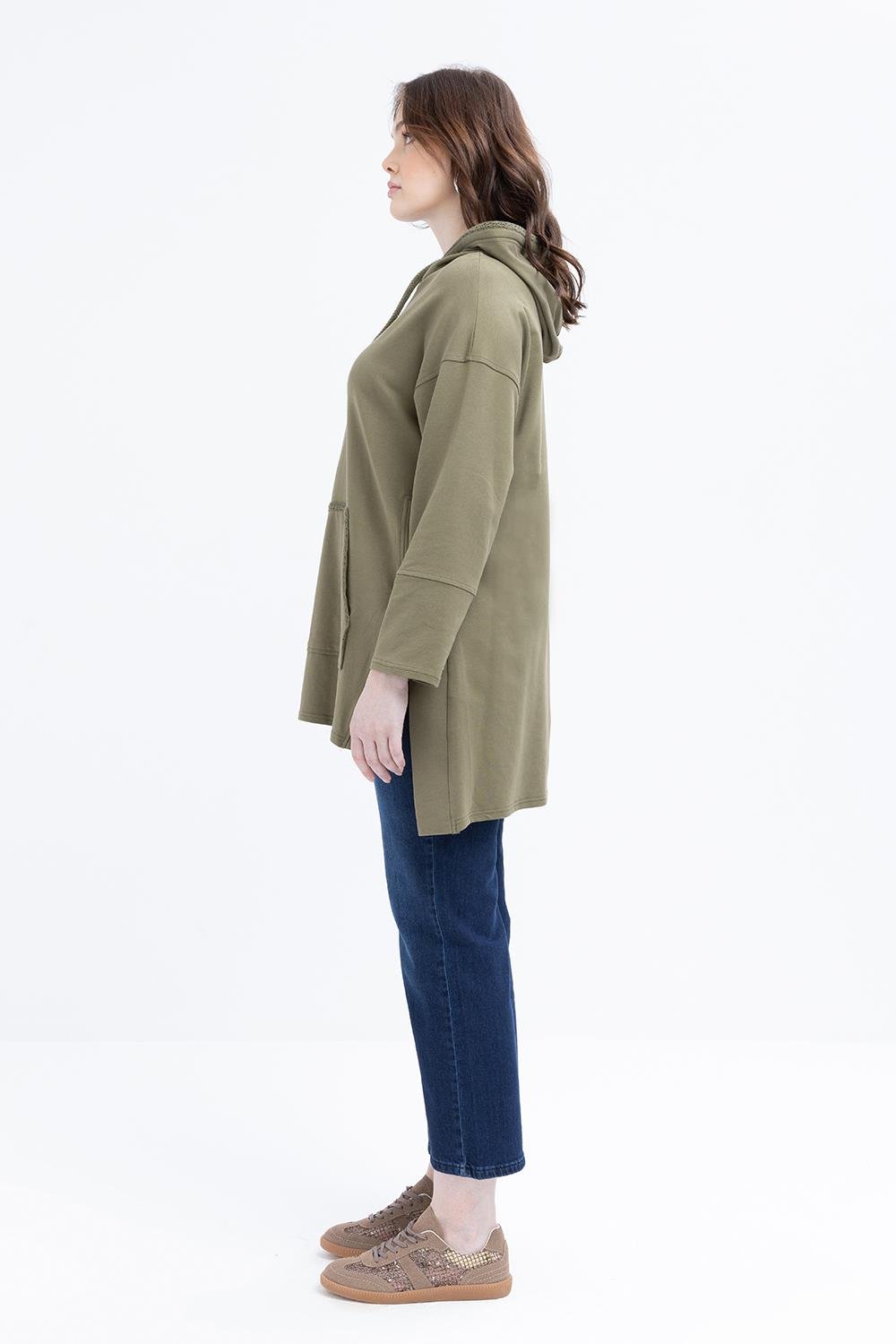 Khaki-Hooded Sweat Tunic